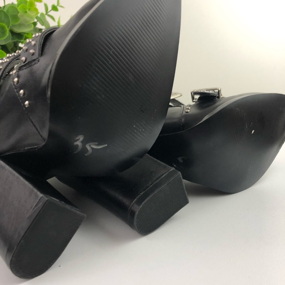 Steve Madden Comet Studded Buckle Pointed Black Leather Heel Boots Size 6 - Picture 14 of 15